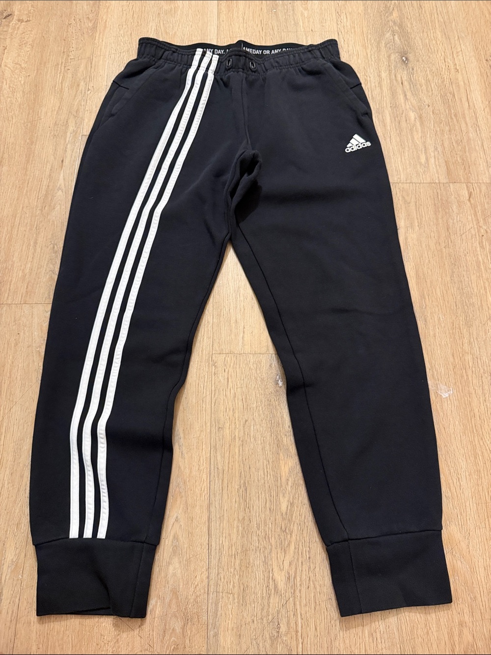 adidas Women Black Jogger Pants with White Side Stripes